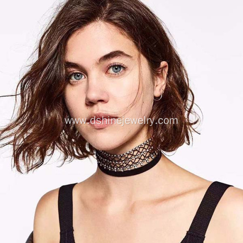 Crystal Hollow Mesh Velvet Chokers Women Collar Necklace